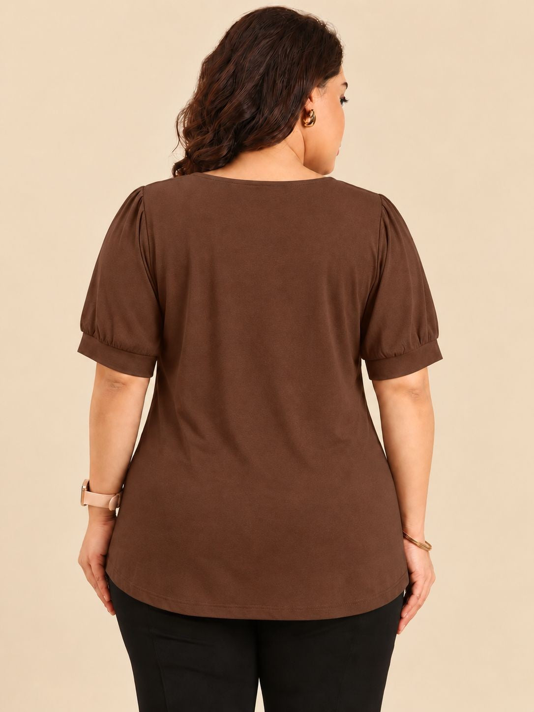 Brown Puff Sleeve Top