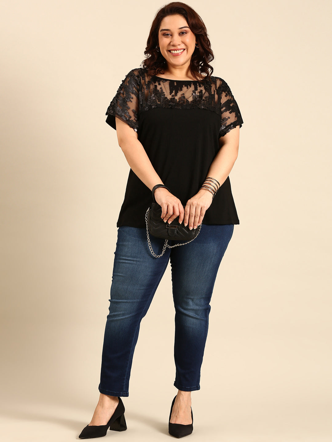 Black Sheer Sequin Top