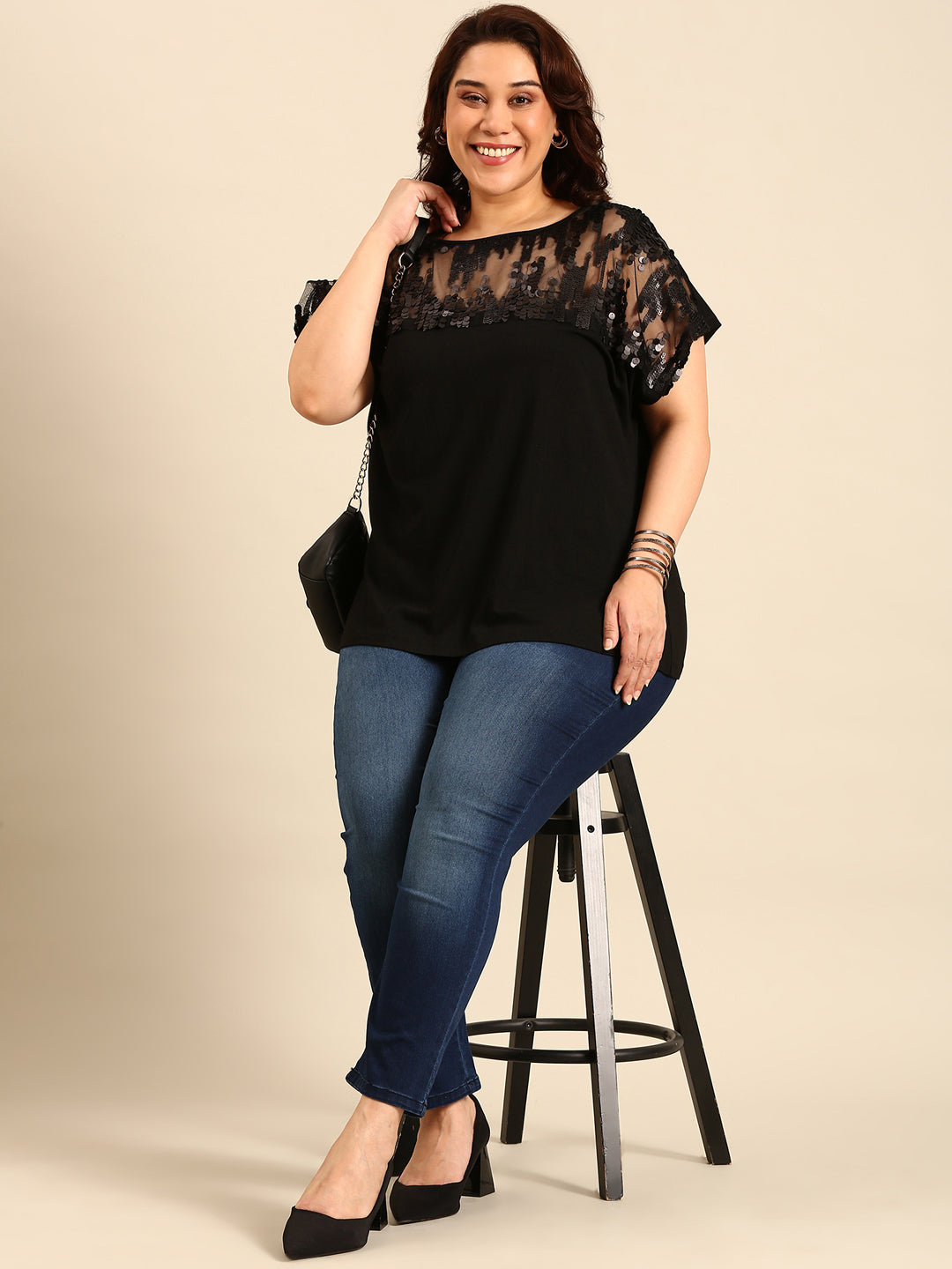 Black Sheer Sequin Top