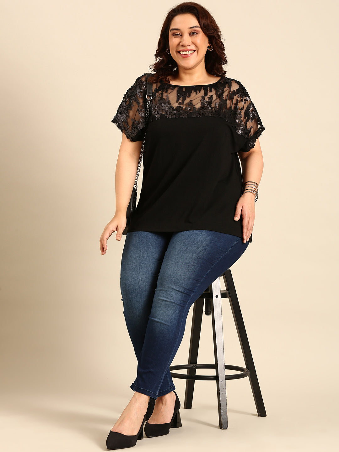 Black Sheer Sequin Top