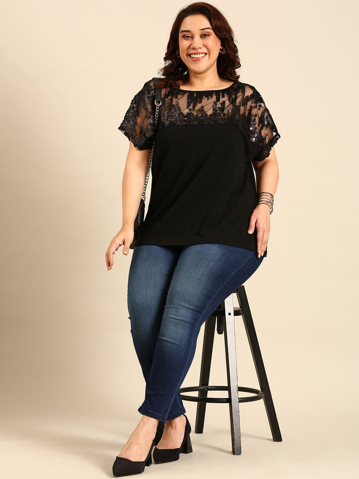 Black Sheer Sequin Top