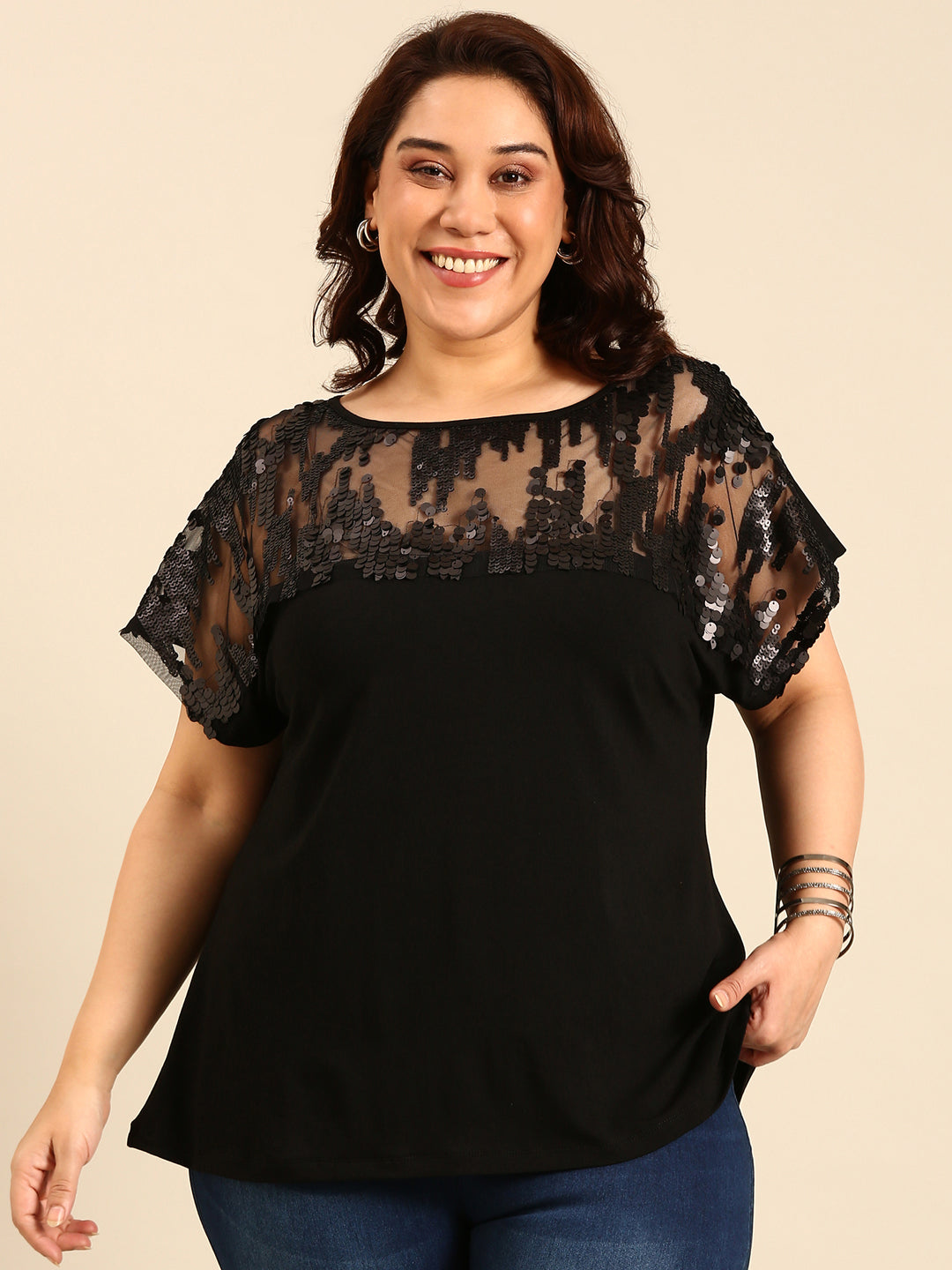 Black Sheer Sequin Top