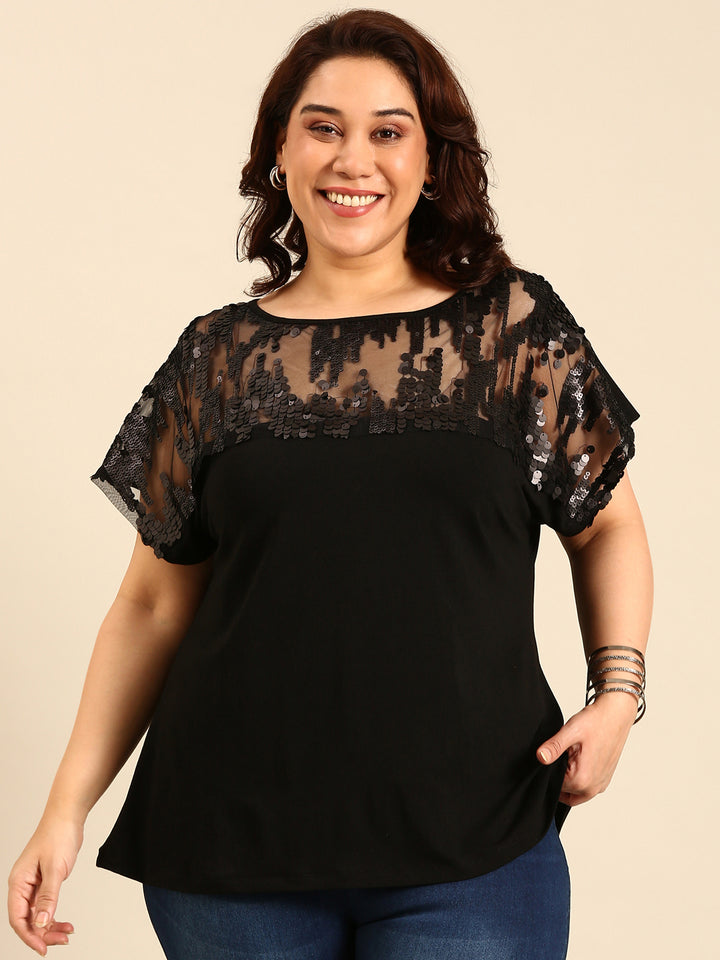 Black Sheer Sequin Top