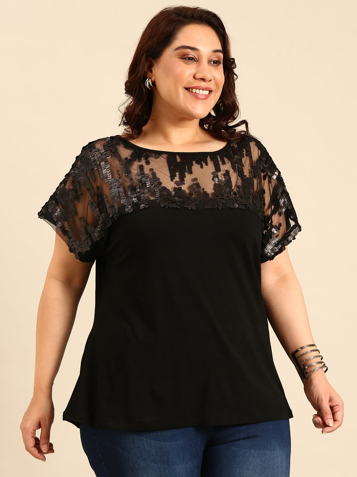 Black Sheer Sequin Top