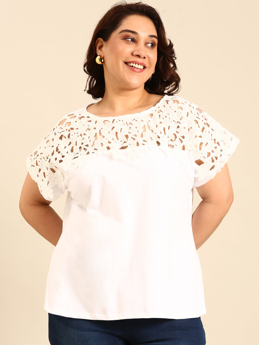 White Lace Yoke Top