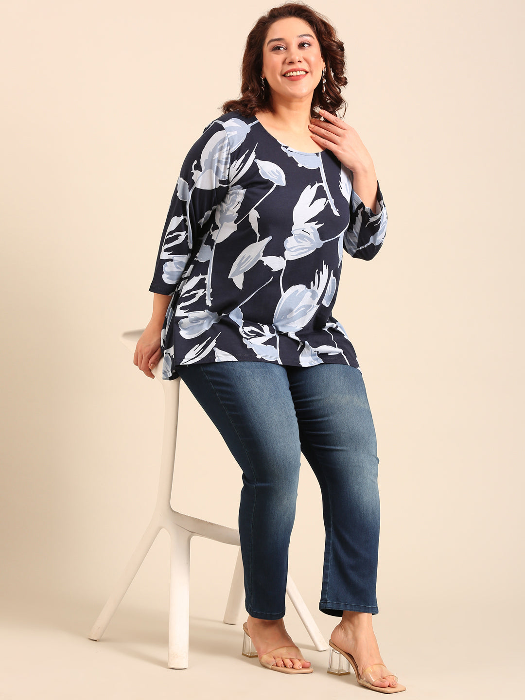 Floral Print High-Low Jersey T-Shirt