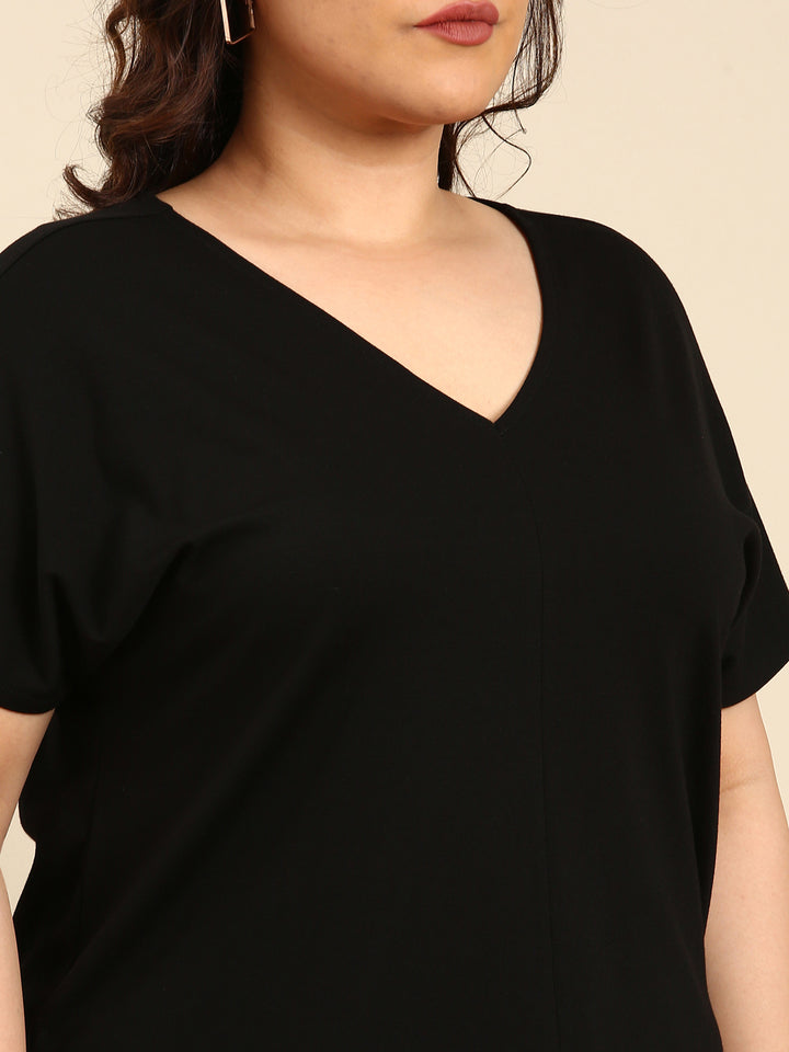 BLACK PONTE V- NECK TOP