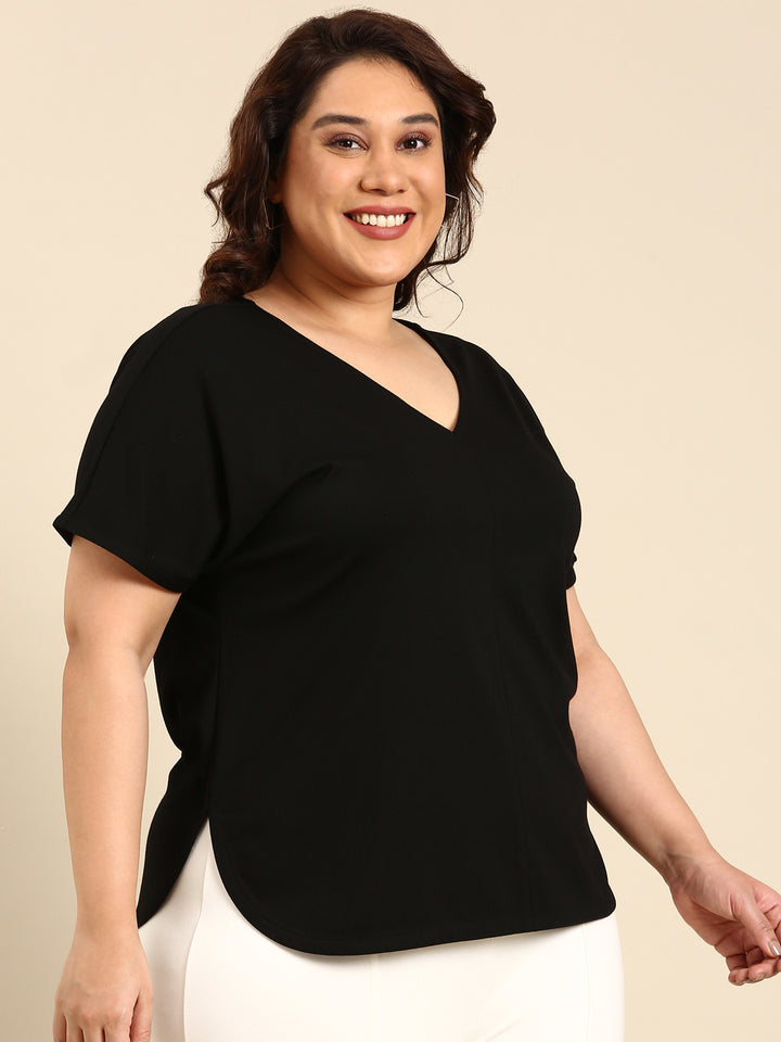 BLACK PONTE V- NECK TOP