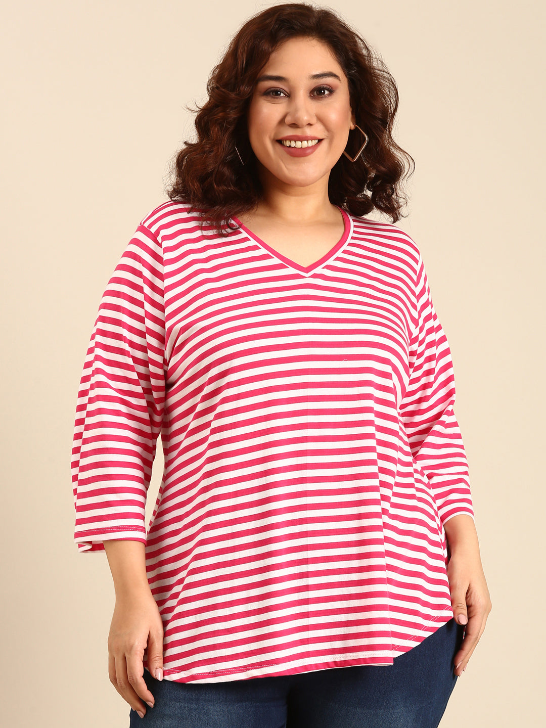 Pink-White striped T-Shirt