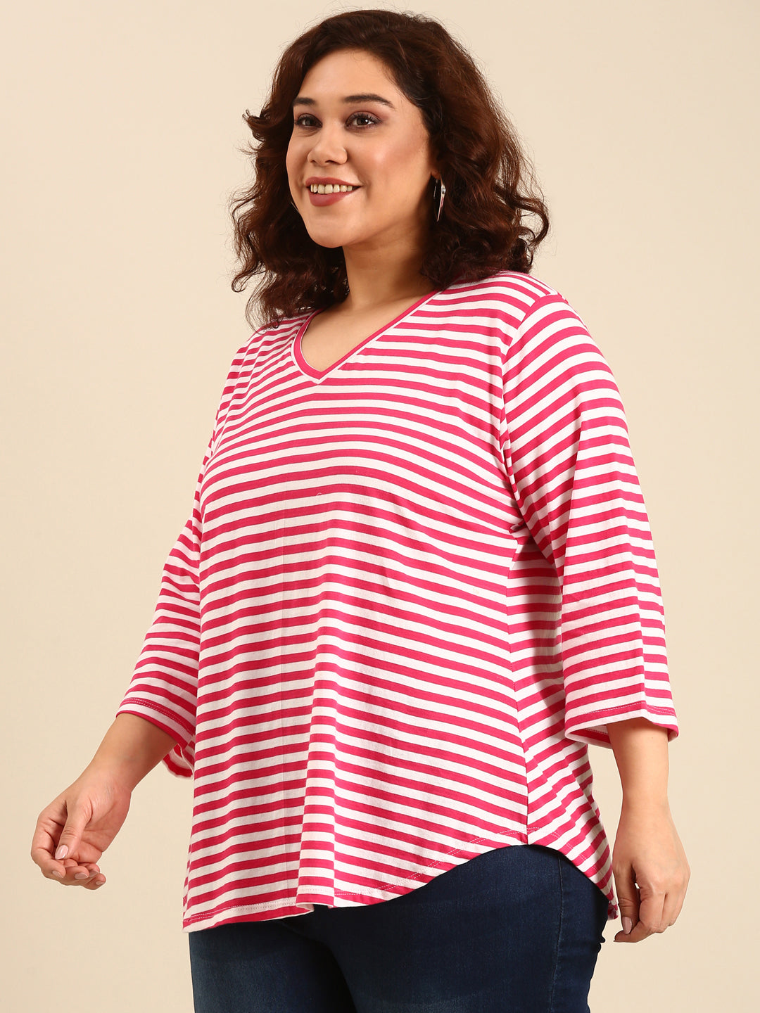 Pink-White striped T-Shirt