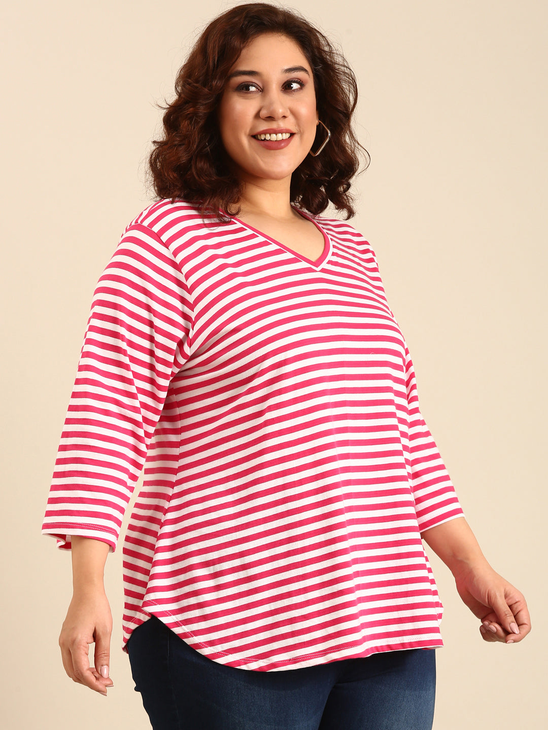 Pink-White striped T-Shirt