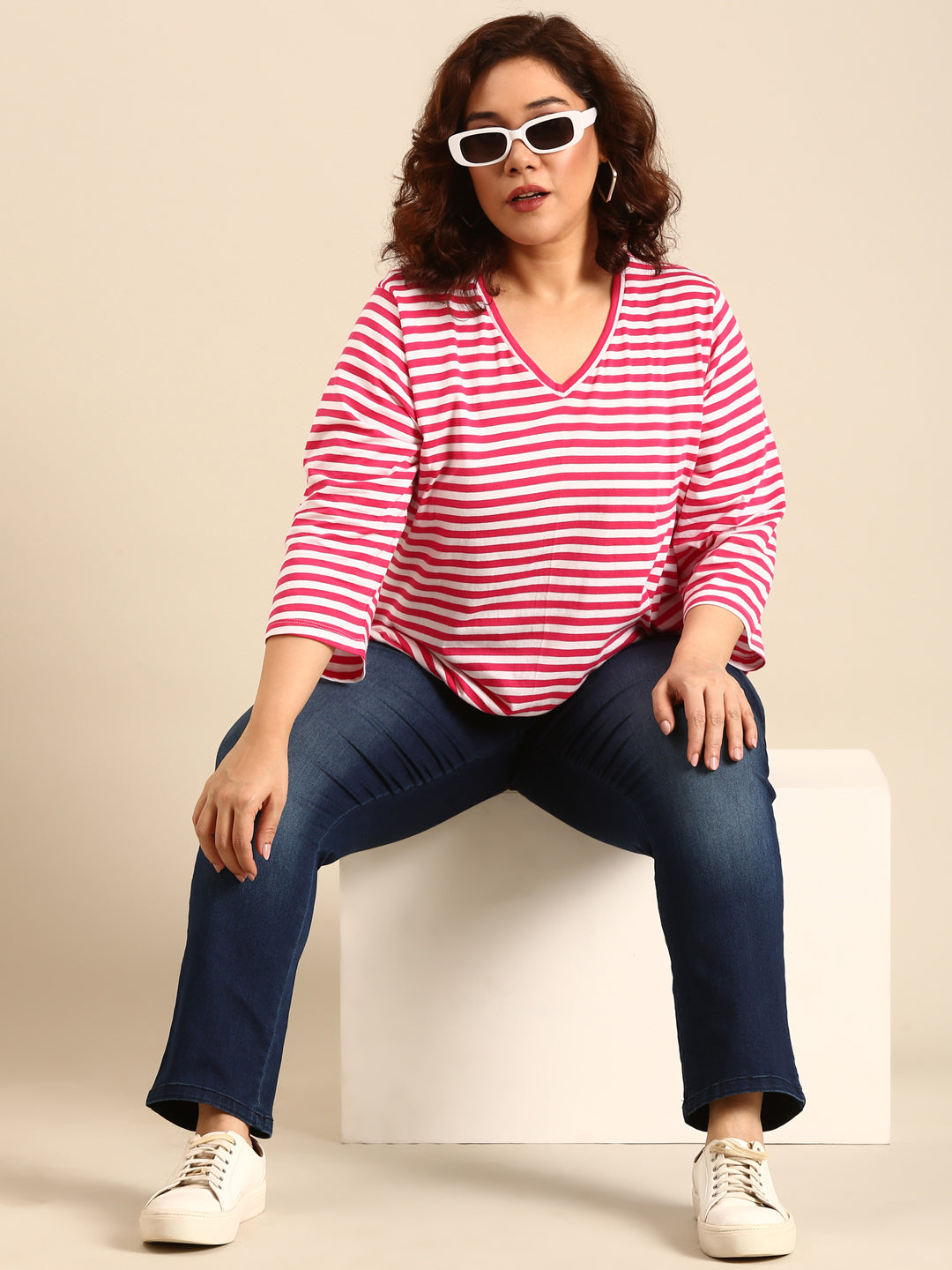 Pink-White striped T-Shirt