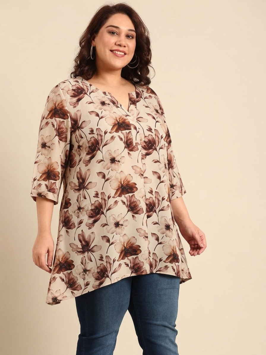 Brown Floral Fishcut Tunic