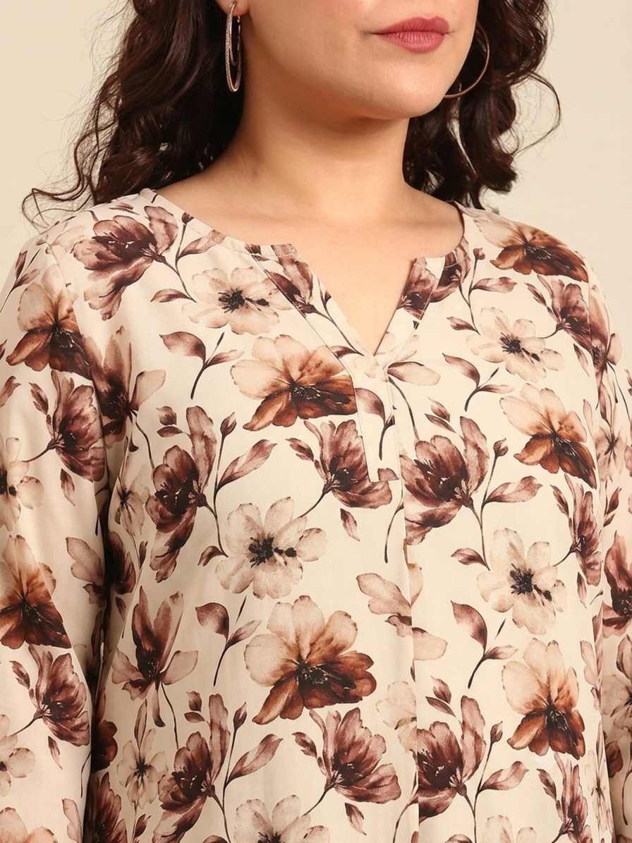 Brown Floral Fishcut Tunic