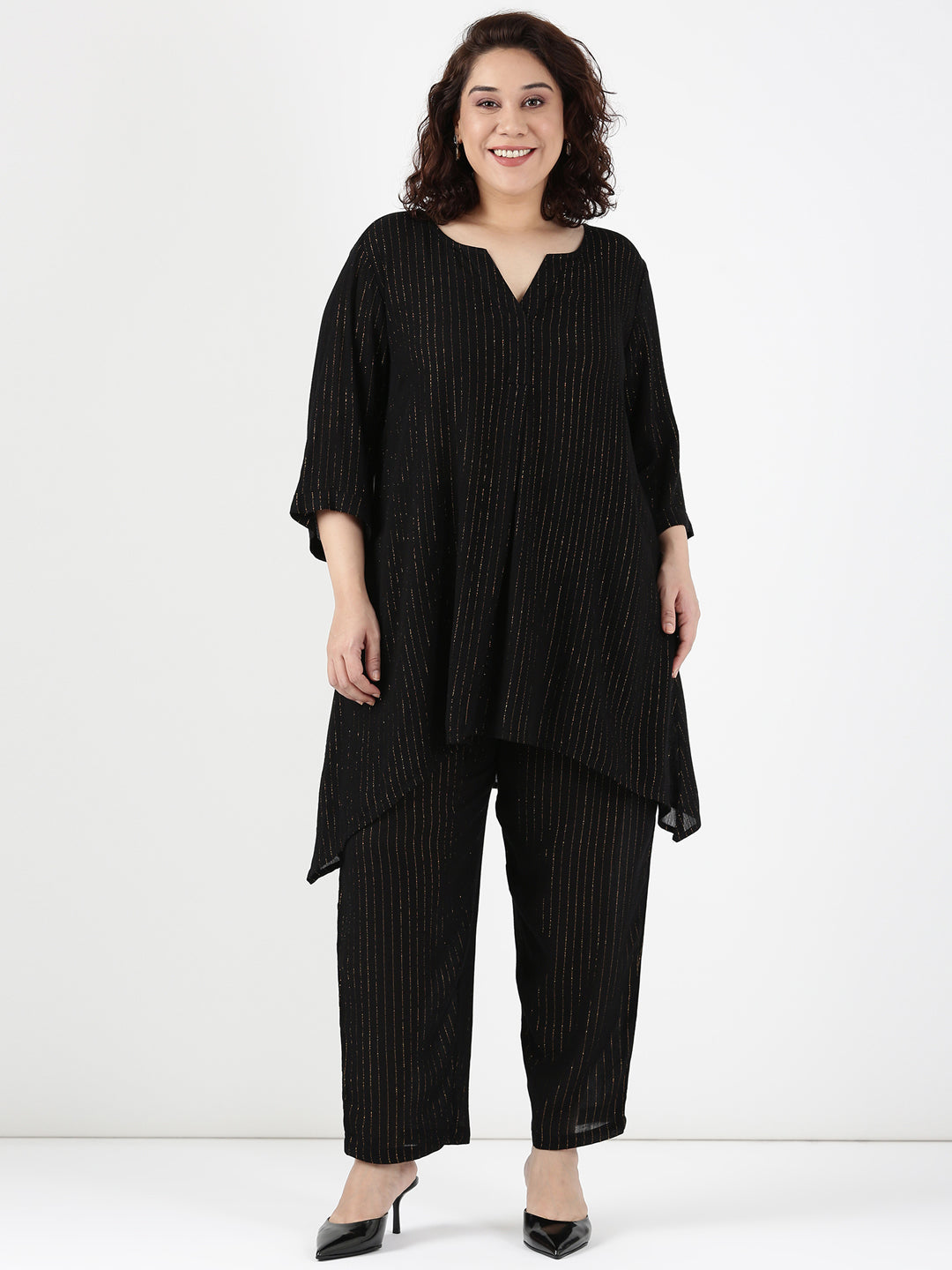 Gold Lurex Asymmetrical Co-Ord Set (2 Piece)