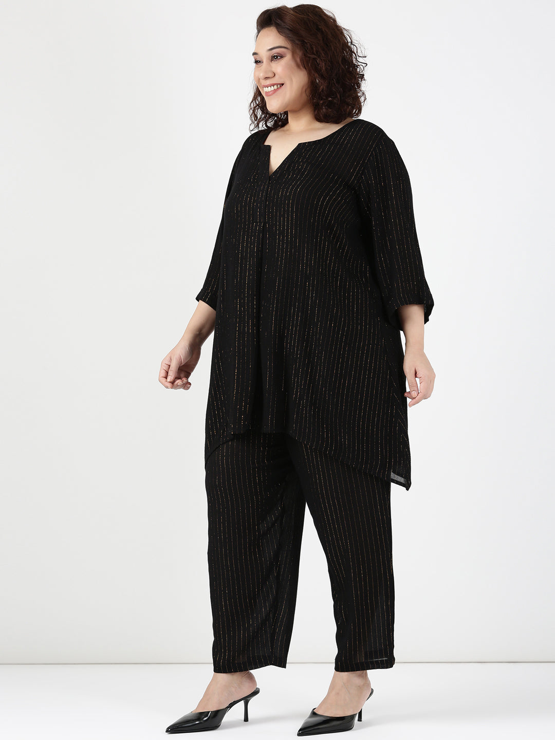 Gold Lurex Asymmetrical Co-Ord Set (2 Piece)