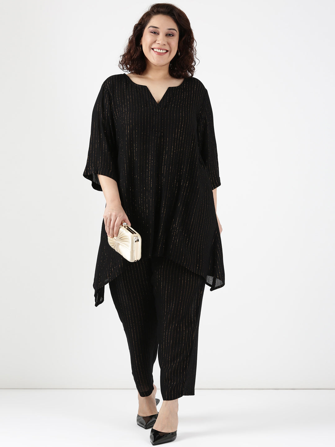 Gold Lurex Asymmetrical Co-Ord Set (2 Piece)