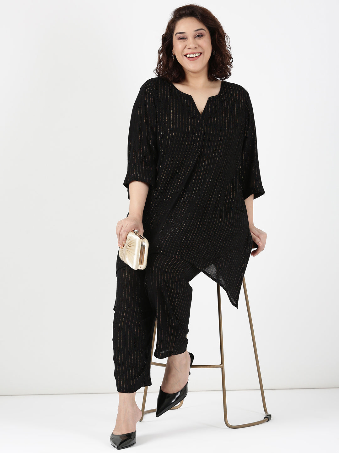 Gold Lurex Asymmetrical Co-Ord Set (2 Piece)