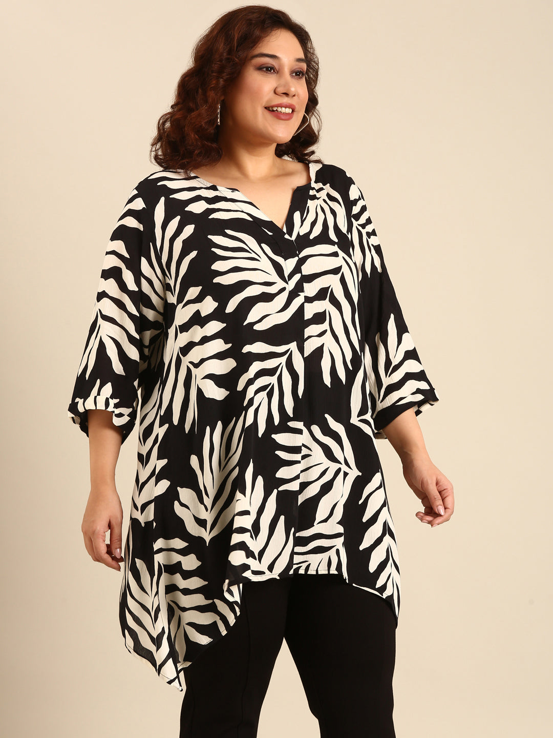 Beige Leaf Printed Tunic