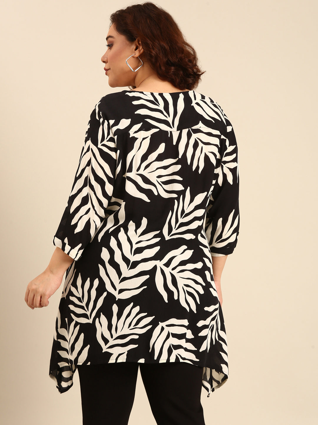 Beige Leaf Printed Tunic