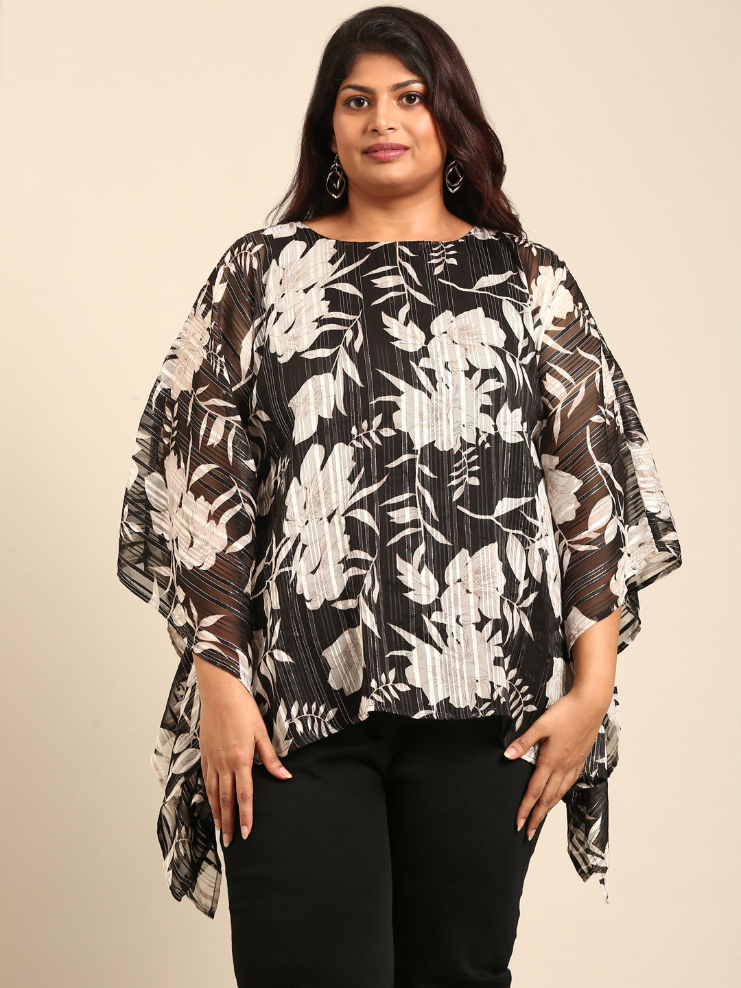 Floral Print Silver Lurex Kaftan Top