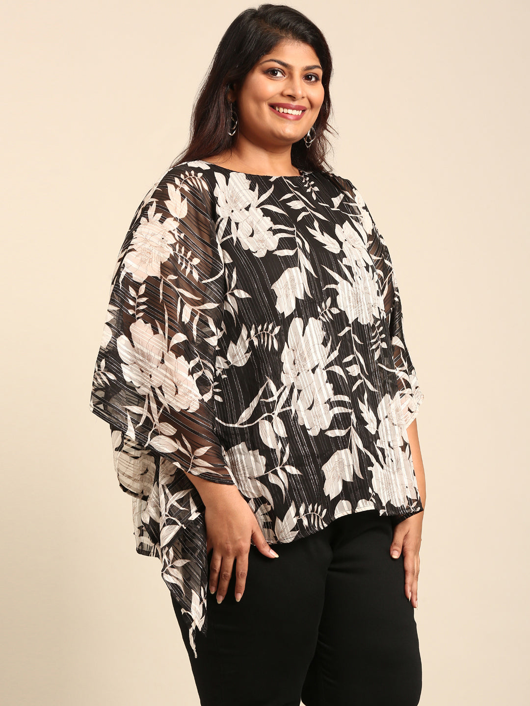 Floral Print Silver Lurex Kaftan Top