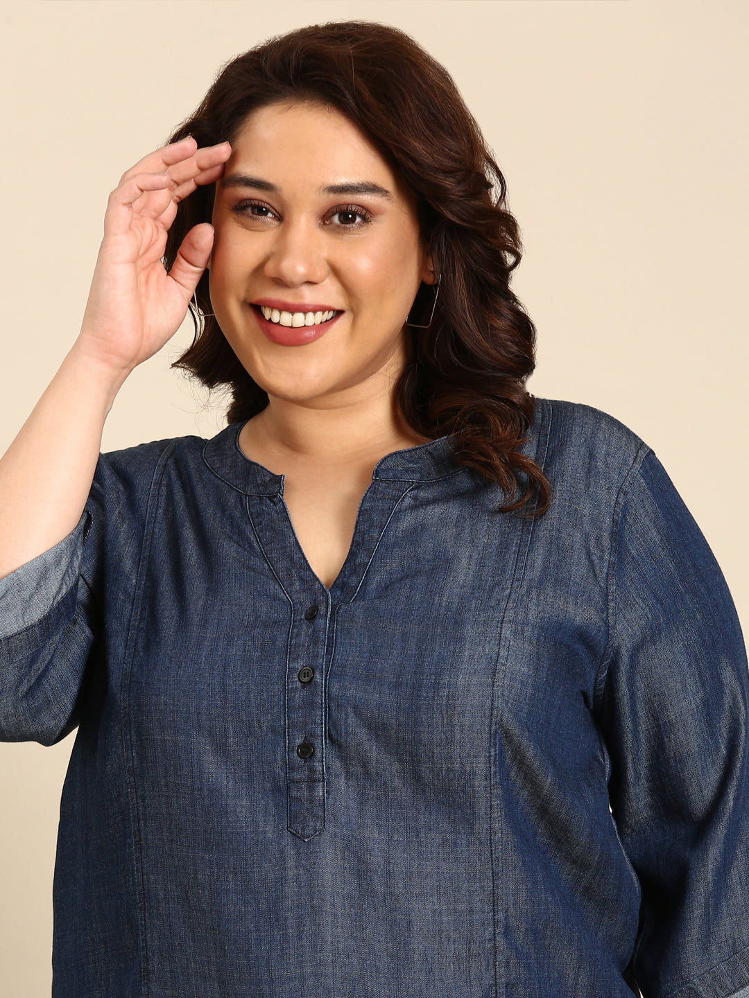 TENCEL TUNIC WITH MANDARIN COLLAR