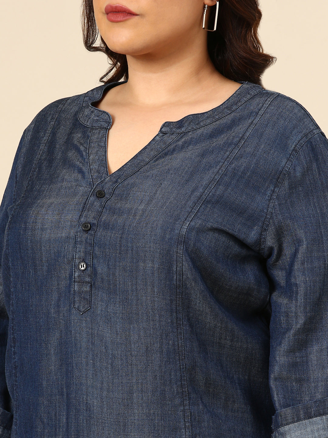 TENCEL TUNIC WITH MANDARIN COLLAR