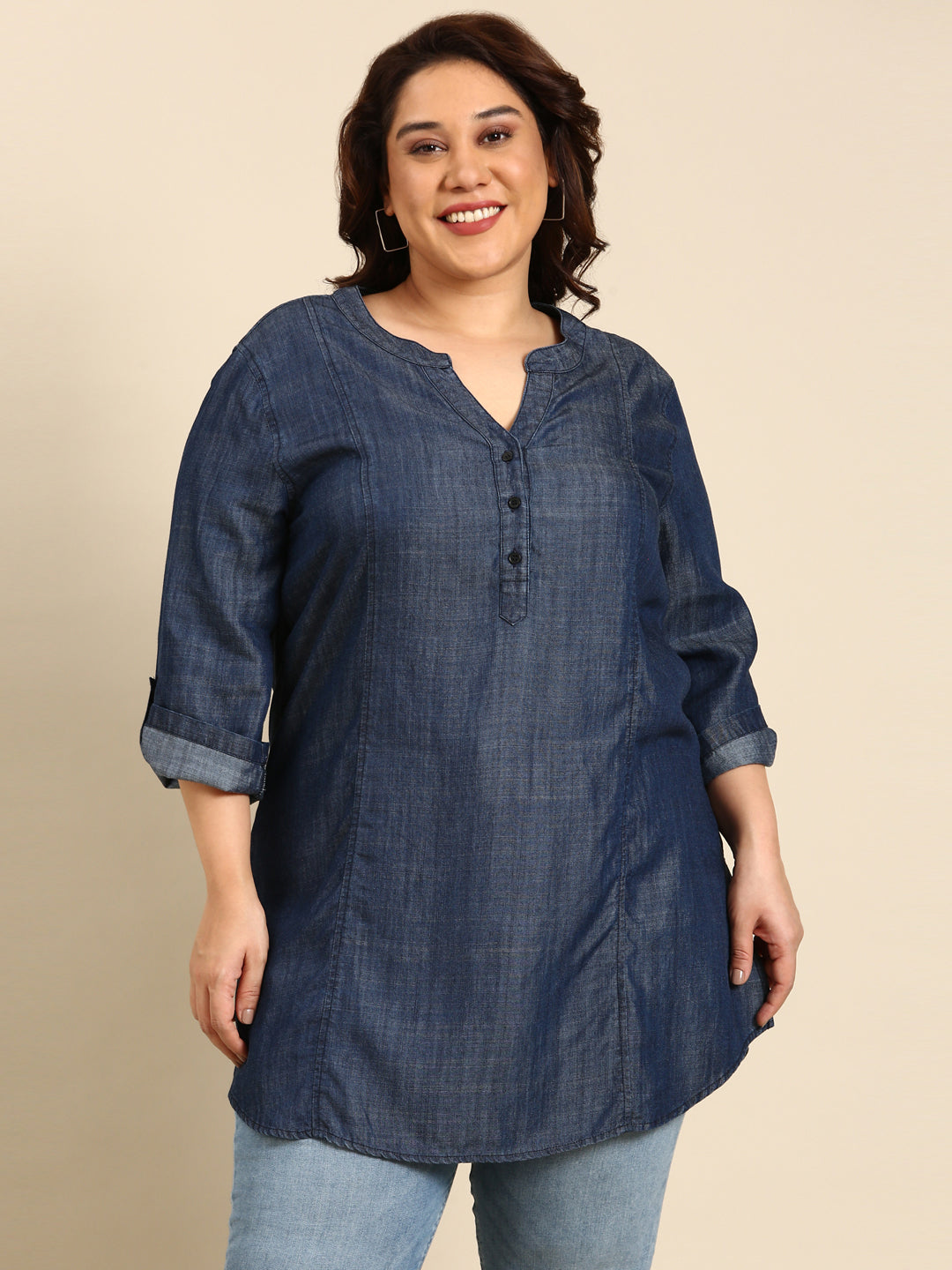 TENCEL TUNIC WITH MANDARIN COLLAR