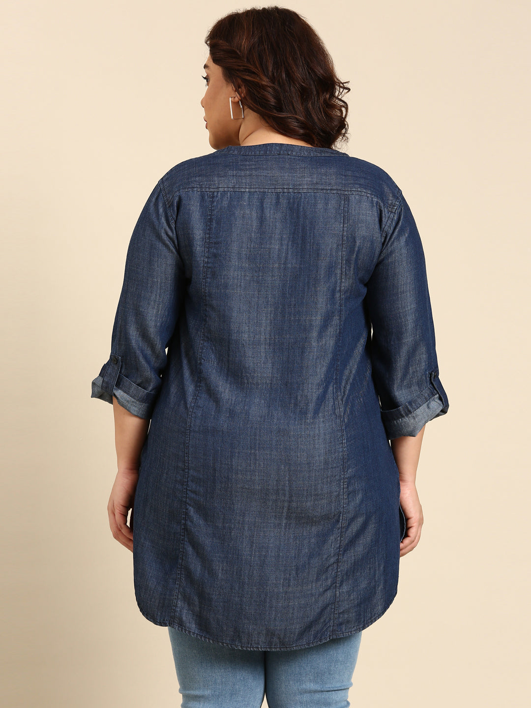 TENCEL TUNIC WITH MANDARIN COLLAR