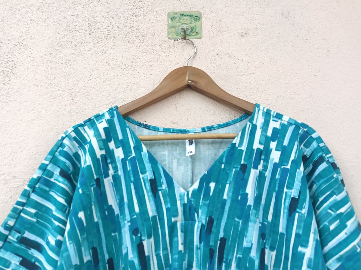 Teal Abstract Print V-Neck T-Shirt