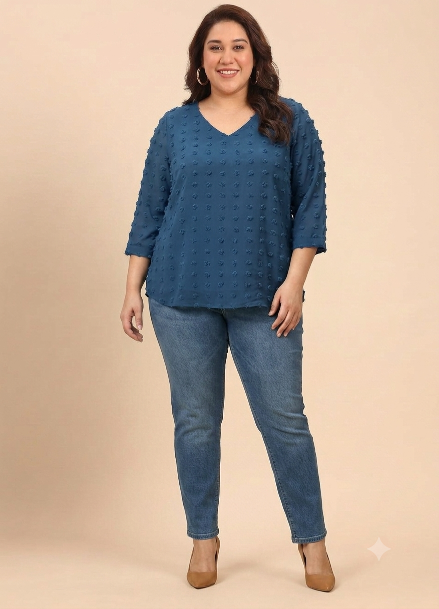 Teal Dobby V-Neckline Top