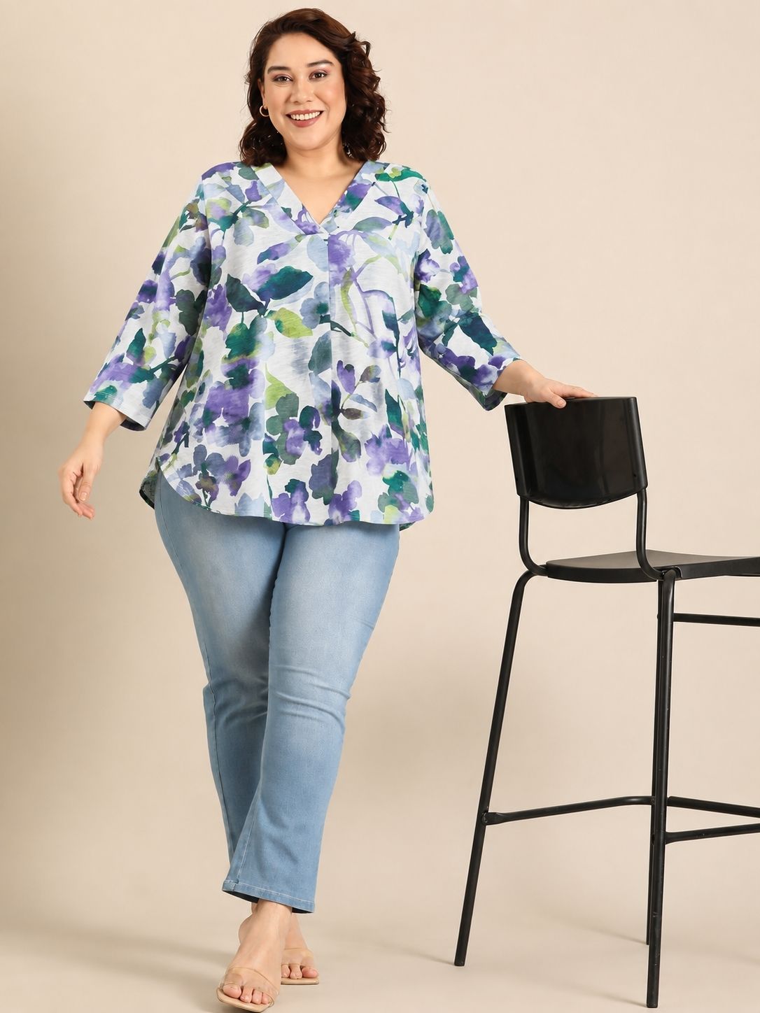 Watercolor Floral V-Neck Top