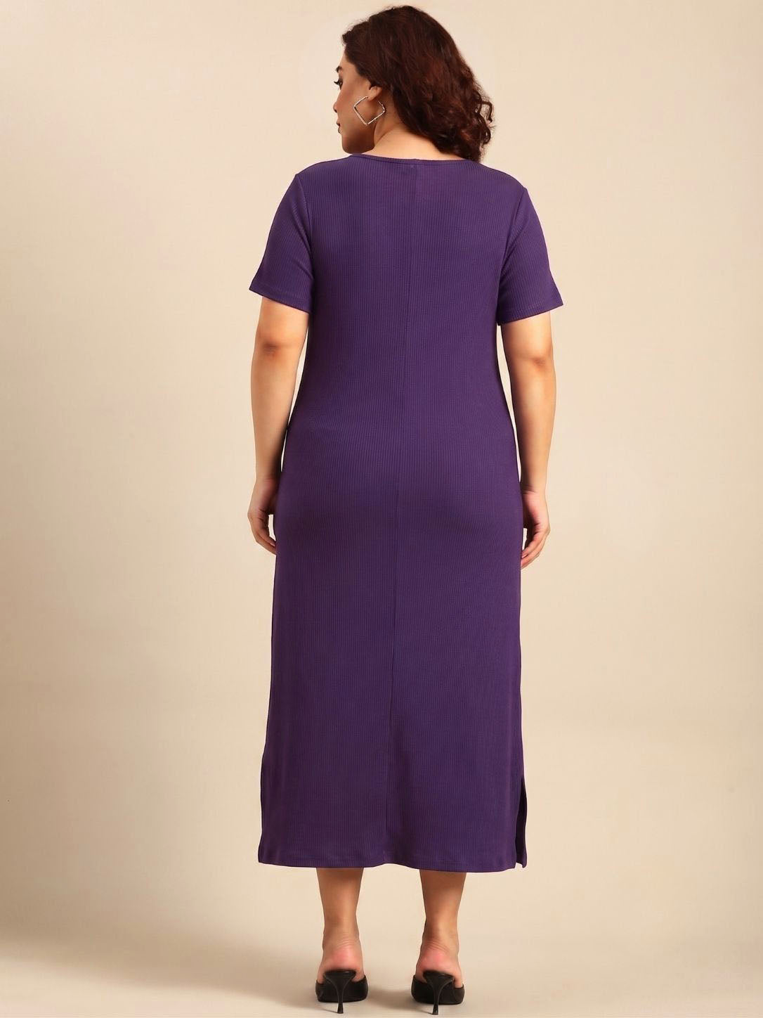 Purple Rib Cotton A-Line Dress