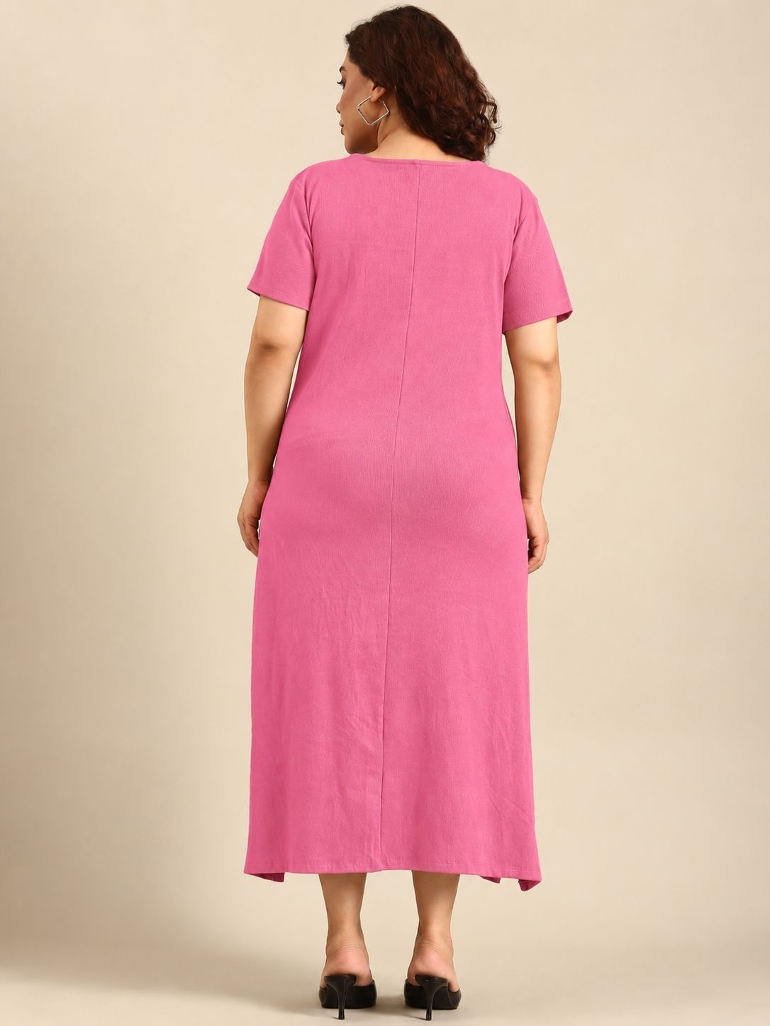 Pink Rib Cotton A-Line Dress