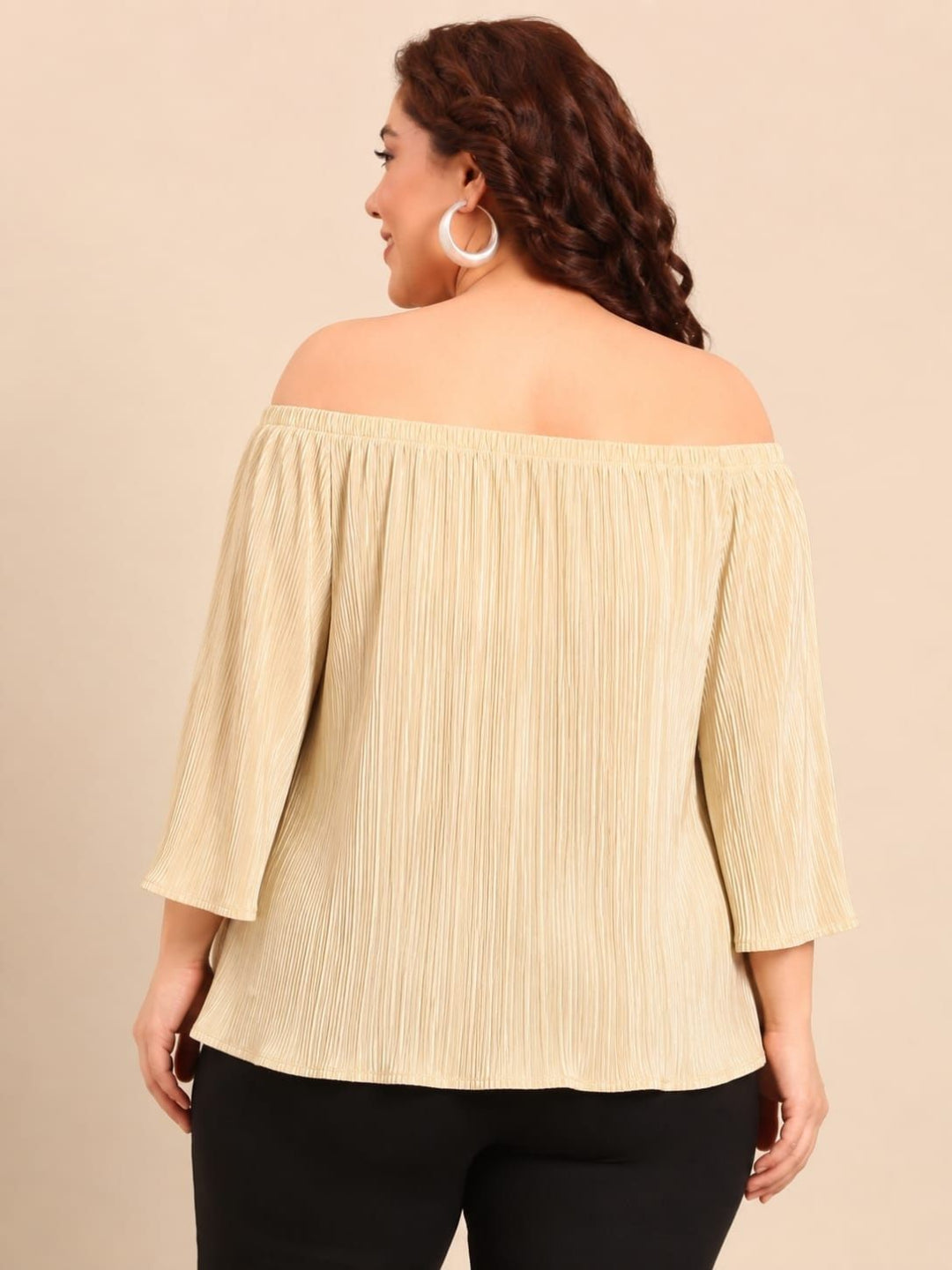 Ivory Pleated Off-Shoulder Top