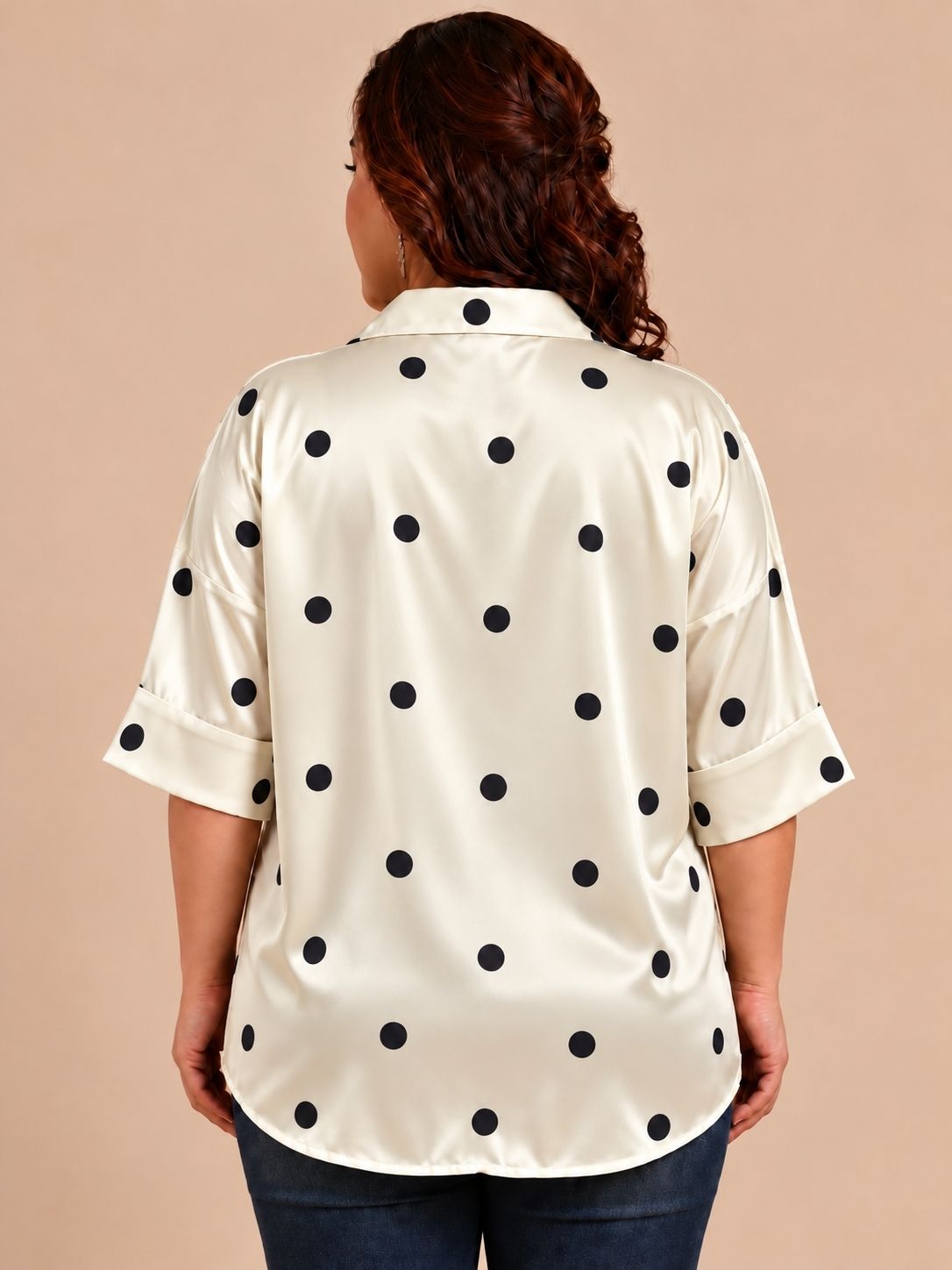 White Polka Dot Drop Shoulder Shirt