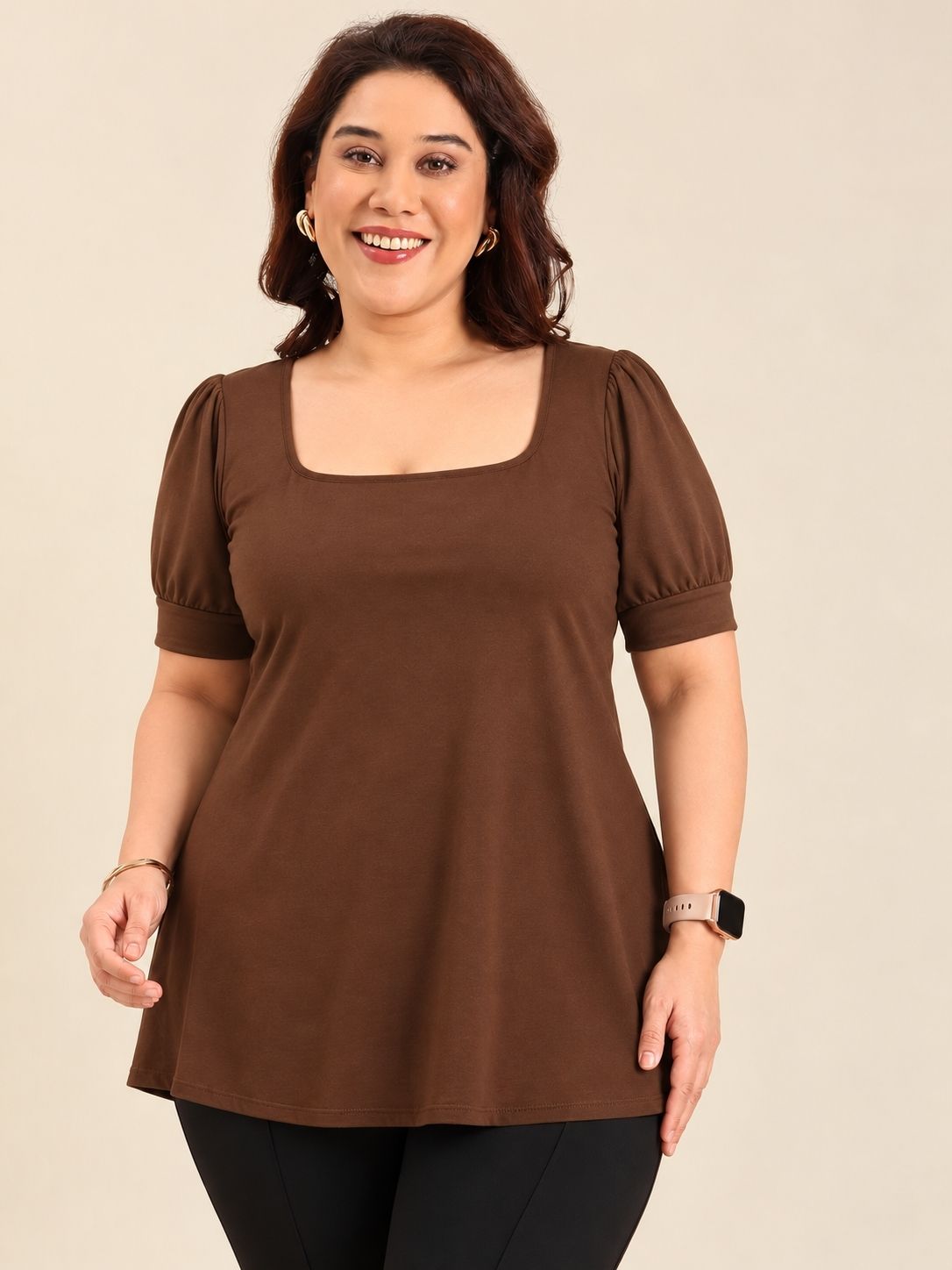 Brown Square Neck Top