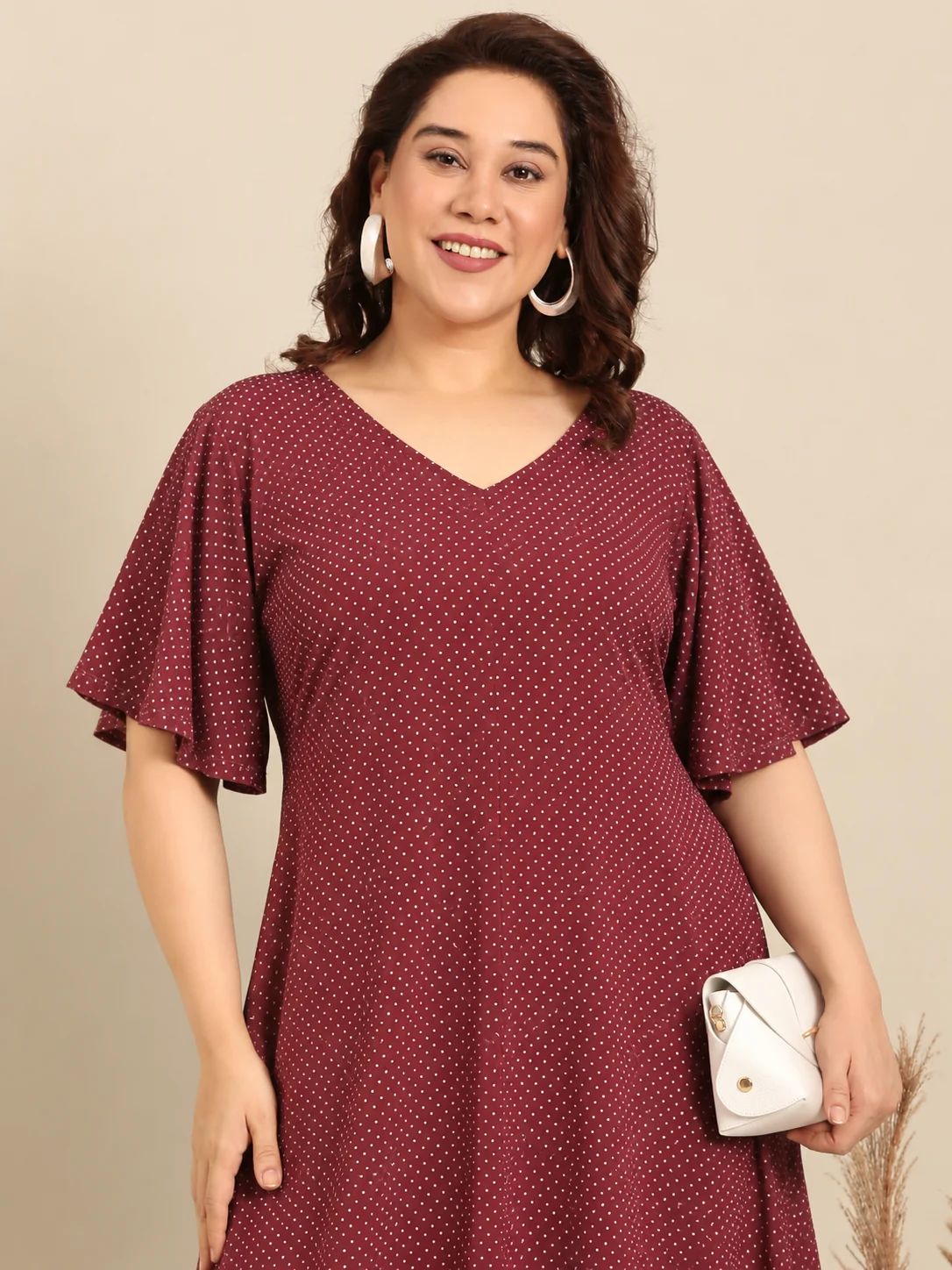 Maroon Polka Dot A-Line Dress