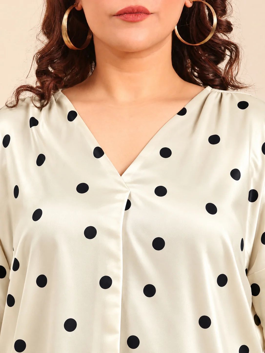 Satin Polka Dot V-Neck Top