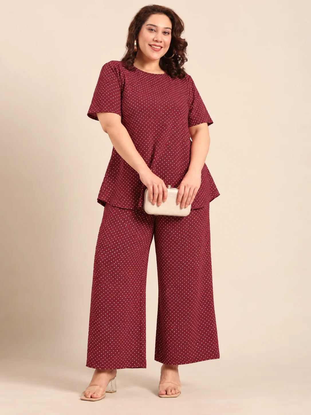 Maroon Mini Polka Dot Co-ord Set (2 Piece)