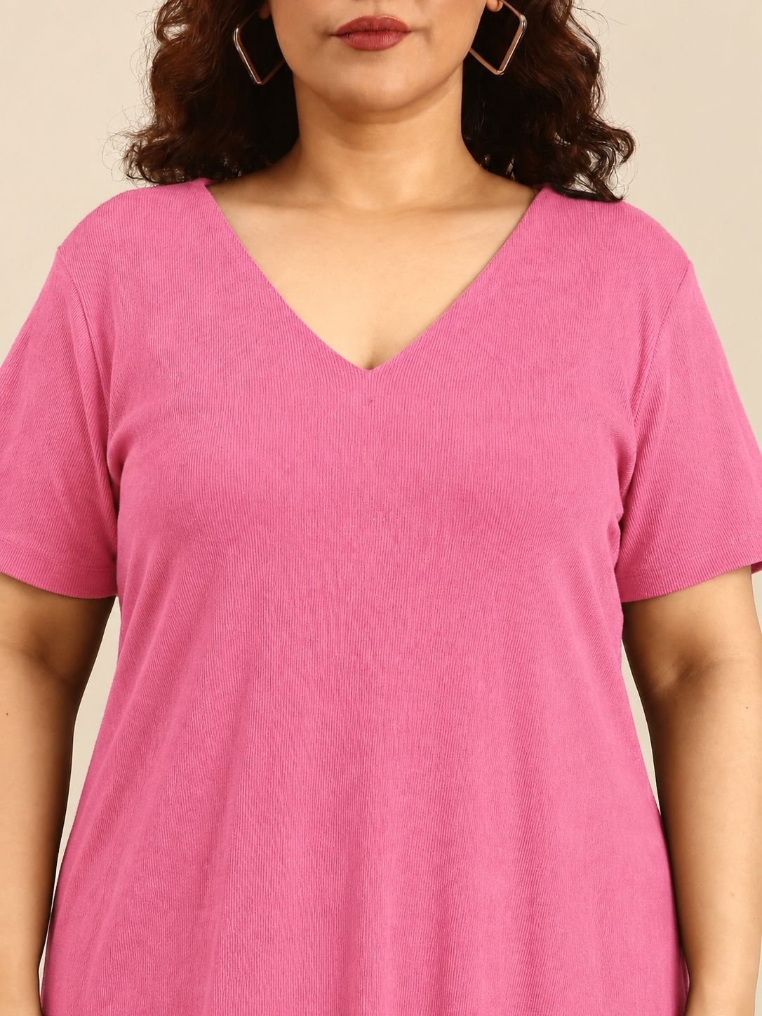 Pink Rib Cotton A-Line Dress