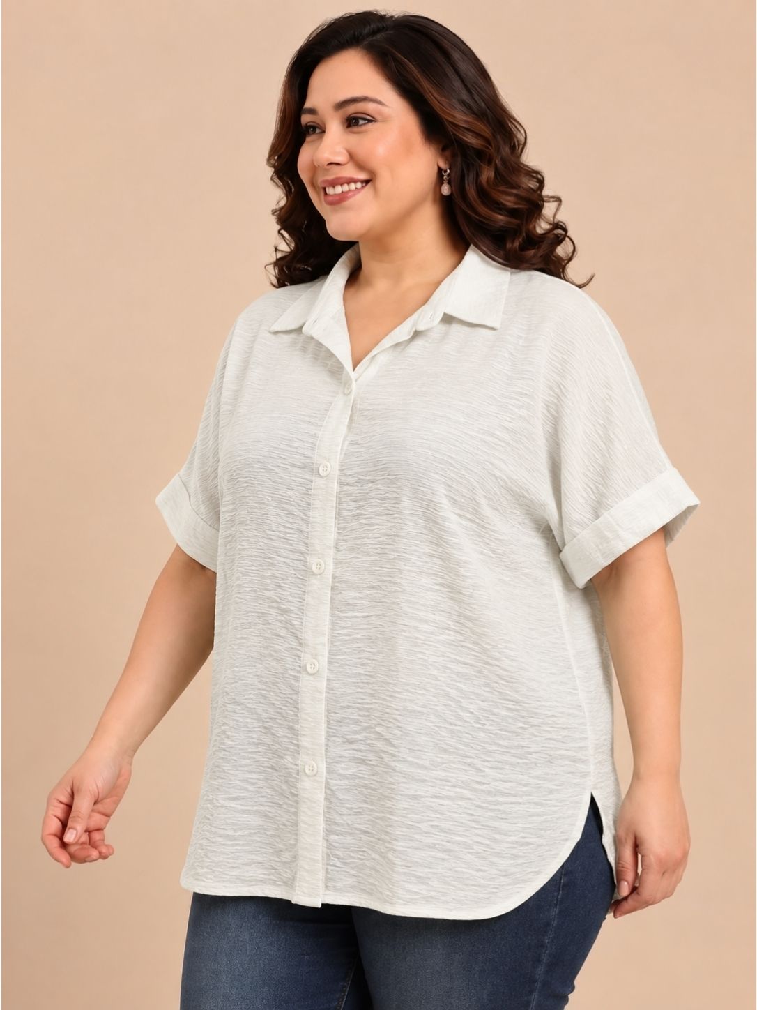 White Textured Drop Shoulder Shirt
