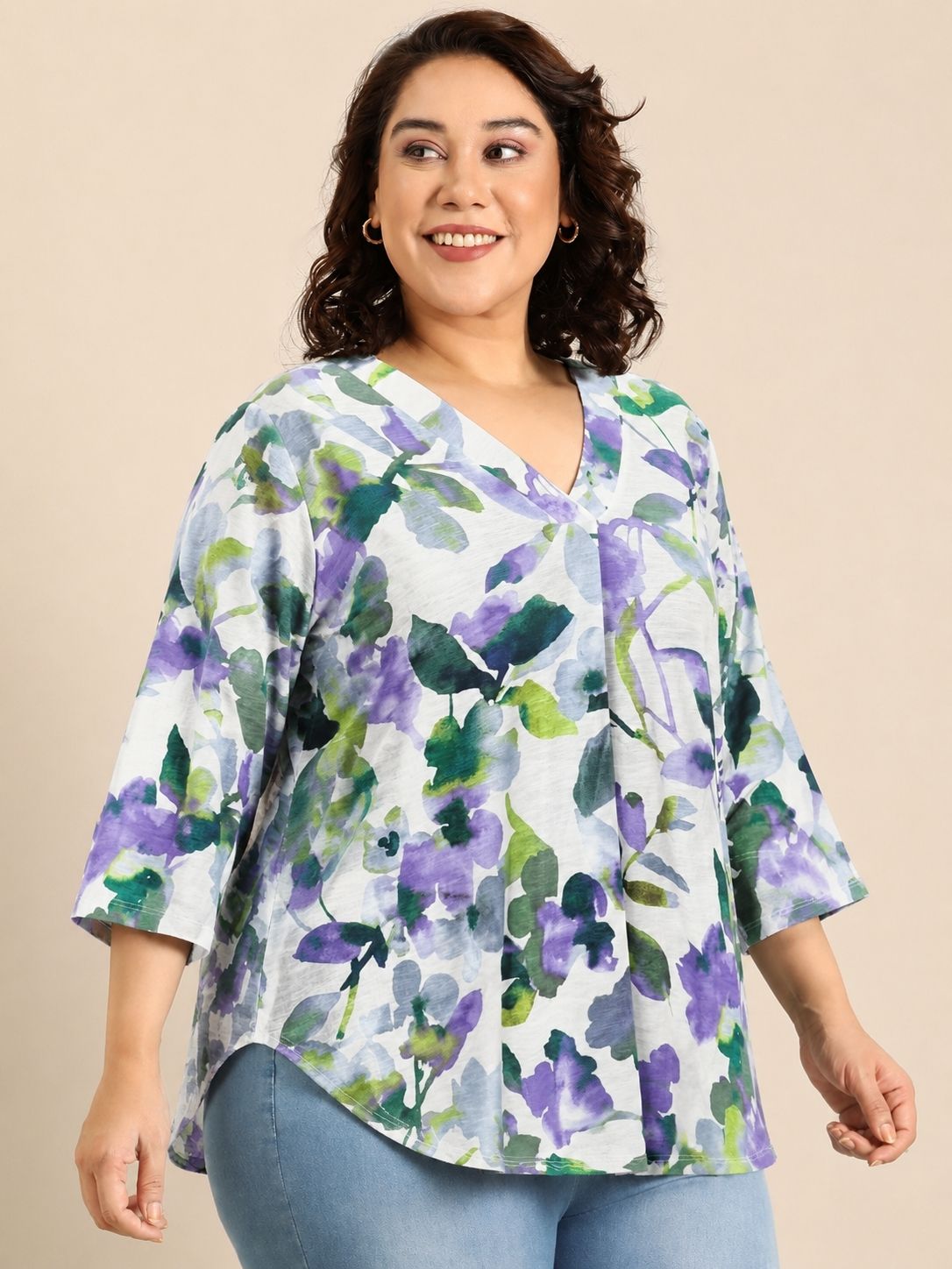 Watercolor Floral V-Neck Top