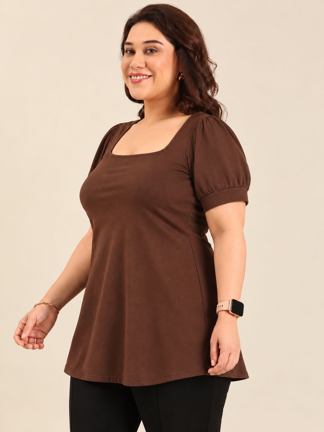 Brown Square Neck Top