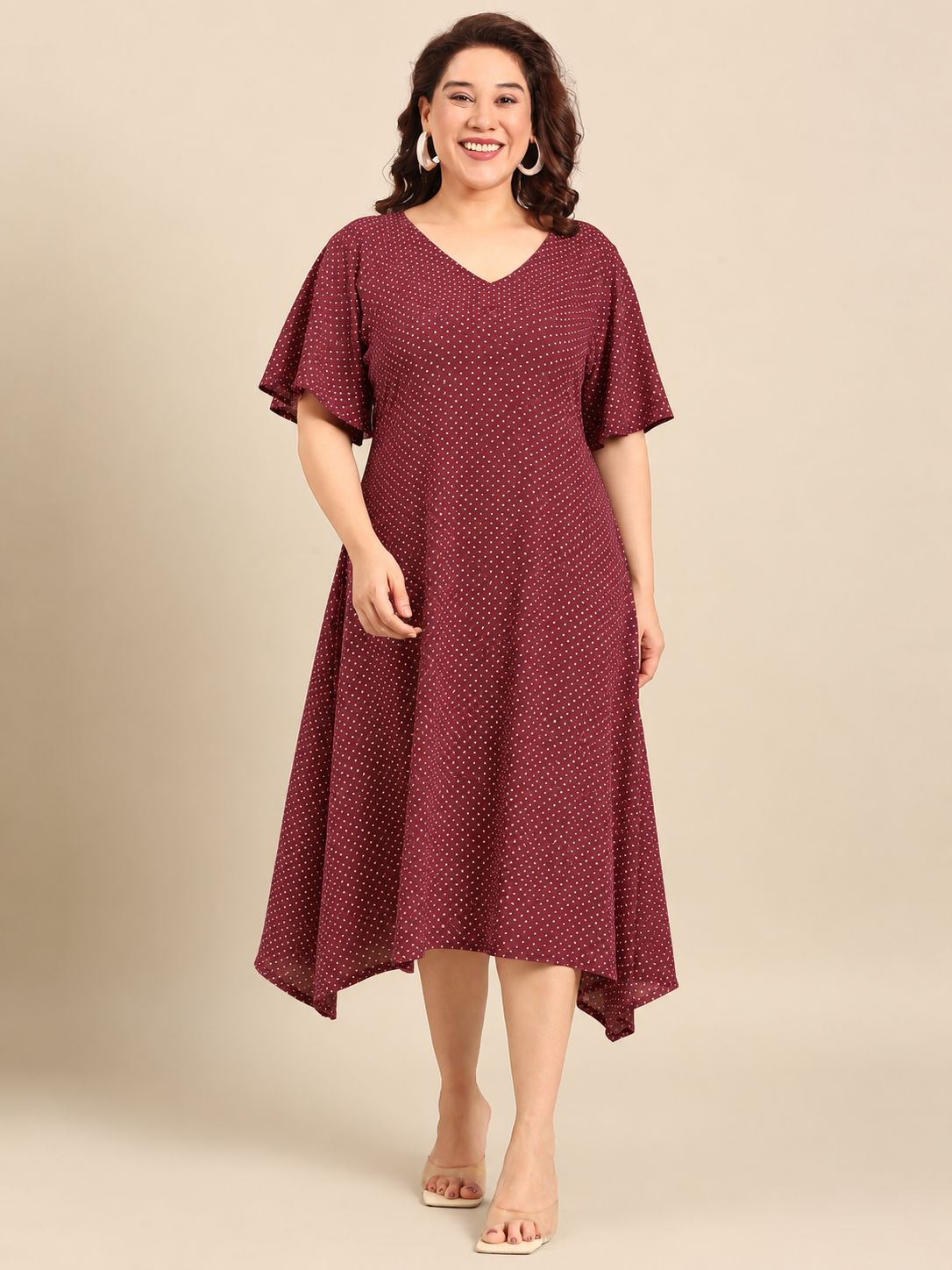 Maroon Polka Dot A-Line Dress