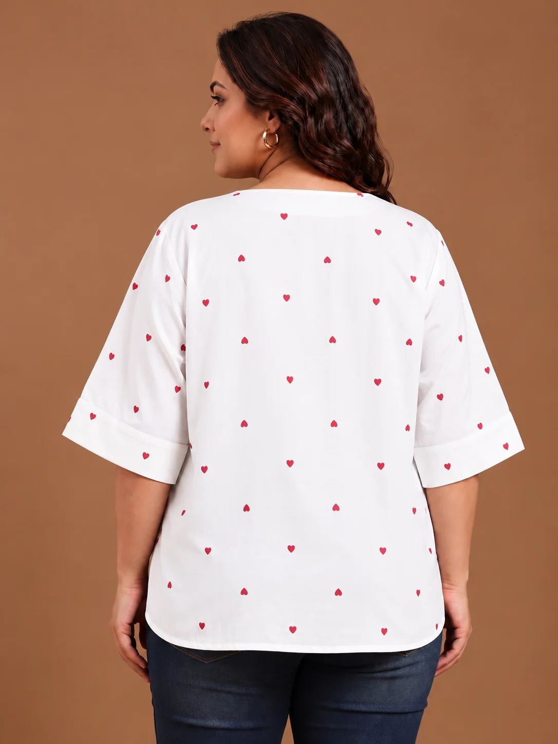 White Heart Embroidered Drop Shoulder Top