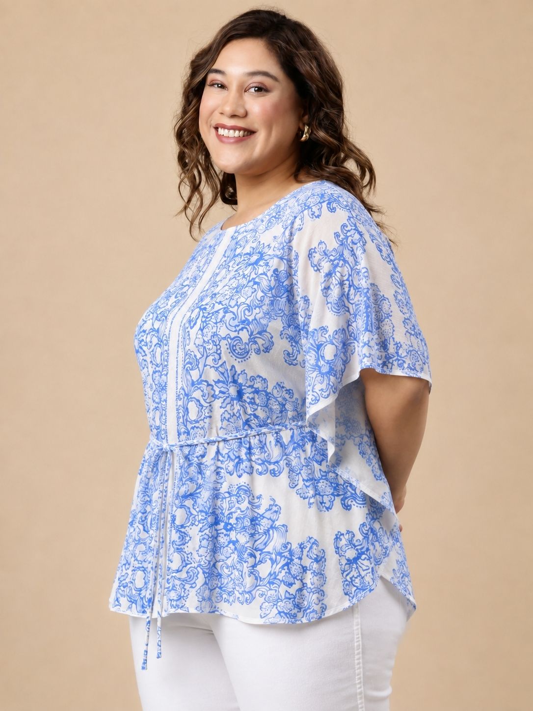 Blue Floral Printed Kaftan Top