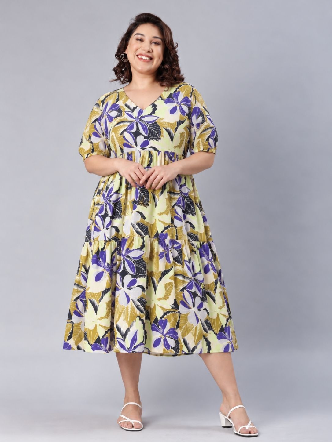 Blue & Olive Floral Tiered Maxi Dress