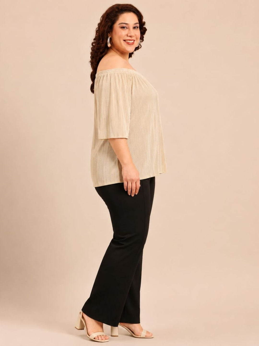 Ivory Pleated Off-Shoulder Top